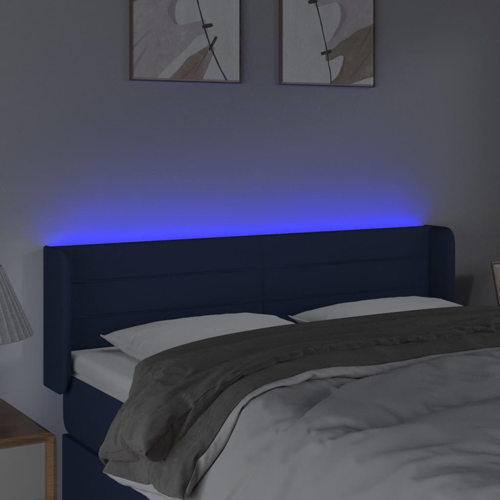 vidaXL Tăblie de pat cu LED, albastru, 147x16x78/88 cm, textil vidaXL Tăblie de pat cu LED, albastru, 147x16x78/88 cm, textil