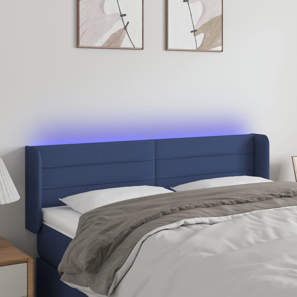 vidaXL Tăblie de pat cu LED, albastru, 147x16x78/88 cm, textil vidaXL Tăblie de pat cu LED, albastru, 147x16x78/88 cm, textil
