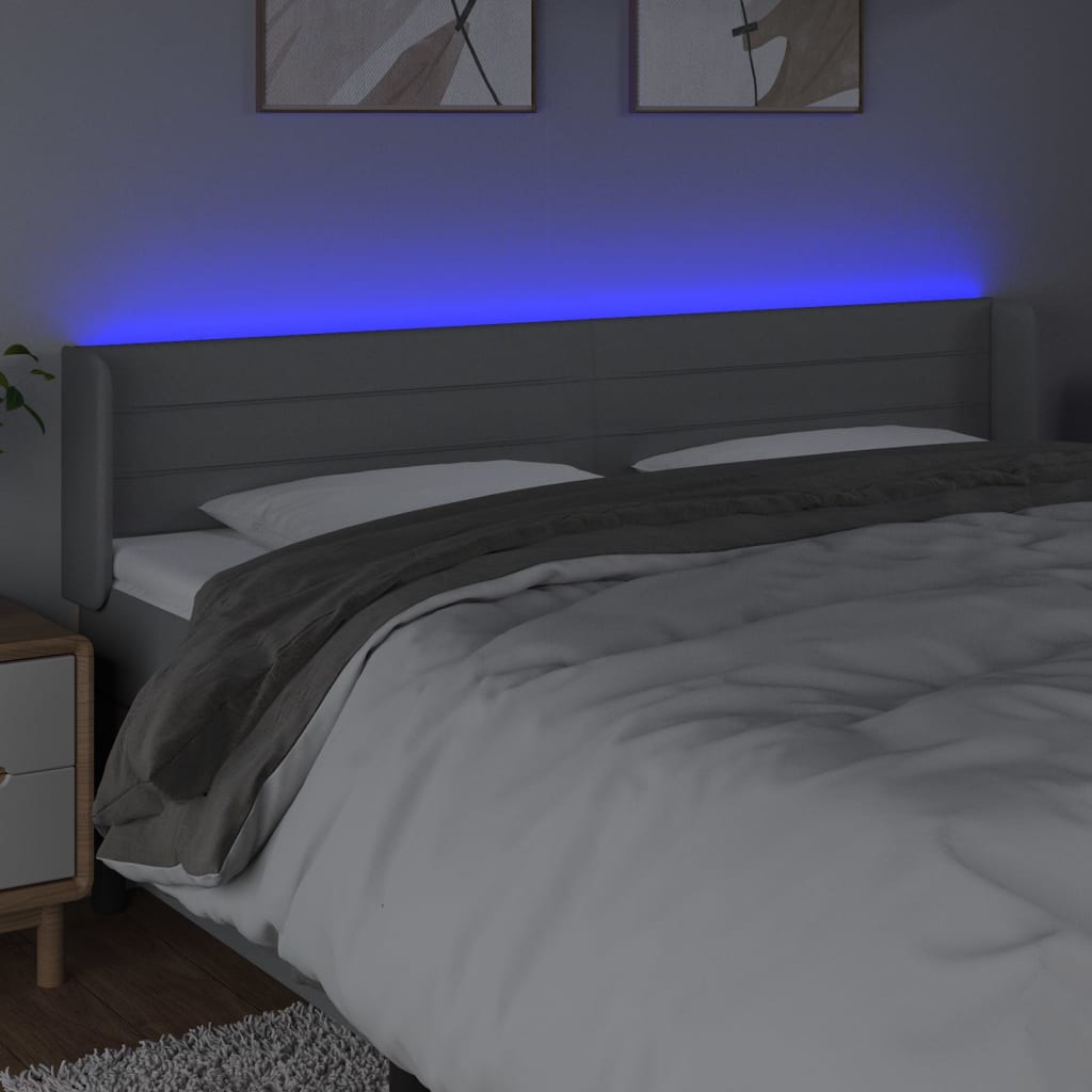 vidaXL Tăblie de pat cu LED, gri deschis, 163x16x78/88 cm, textil vidaXL Tăblie de pat cu LED, gri deschis, 163x16x78/88 cm, textil