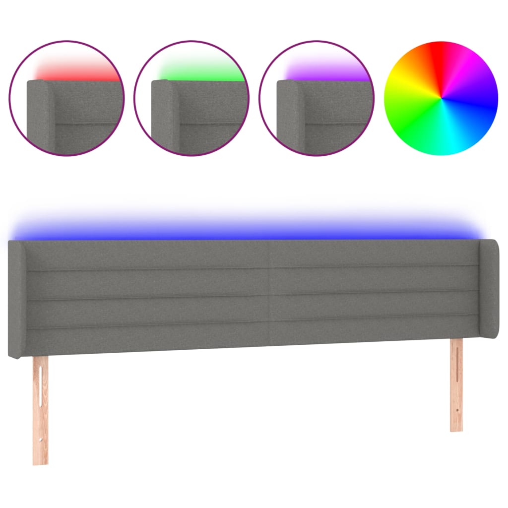 vidaXL Tăblie de pat cu LED, gri închis, 163x16x78/88 cm, textil vidaXL Tăblie de pat cu LED, gri închis, 163x16x78/88 cm, textil