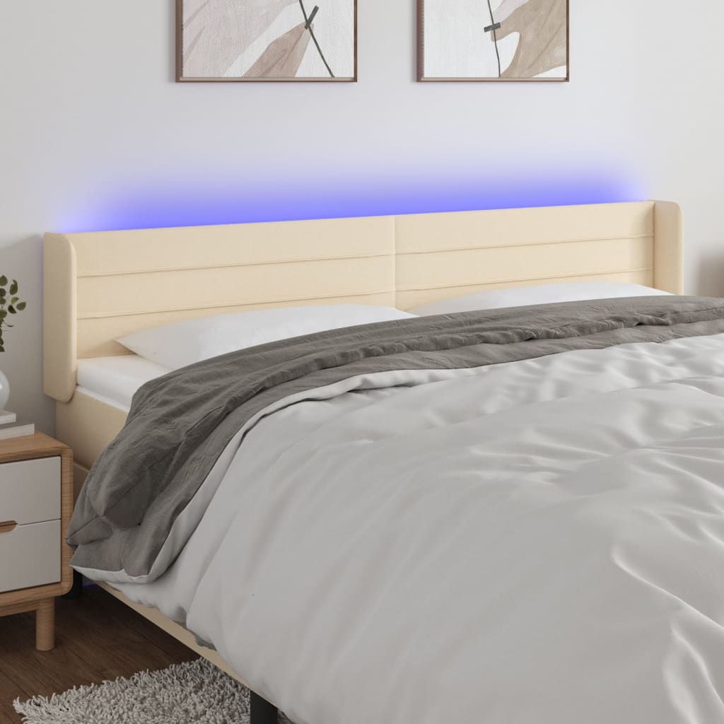 vidaXL Tăblie de pat cu LED, crem, 163x16x78/88 cm, textil vidaXL Tăblie de pat cu LED, crem, 163x16x78/88 cm, textil
