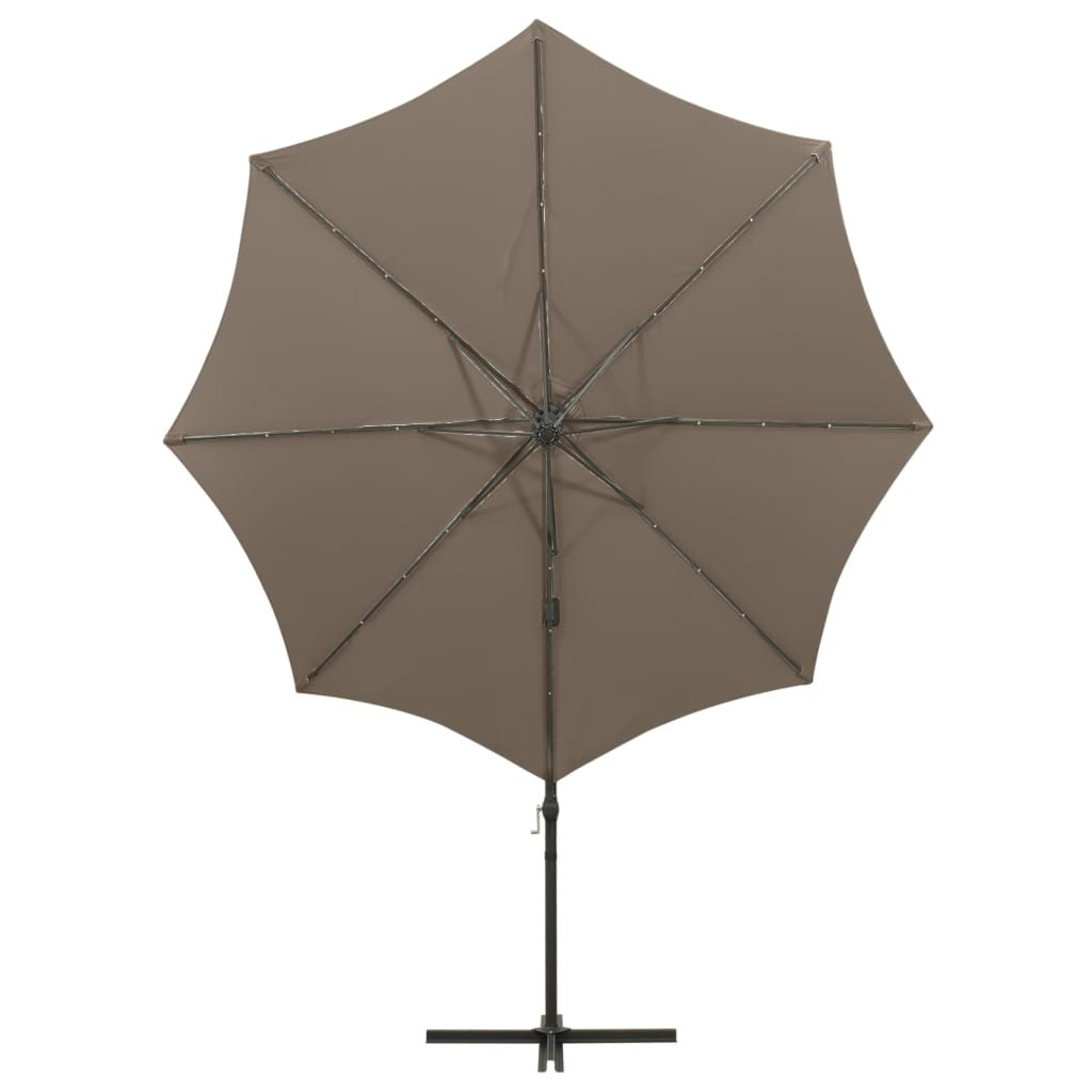 vidaXL Umbrelă în consolă cu stâlp și LED-uri, taupe, 300 cm