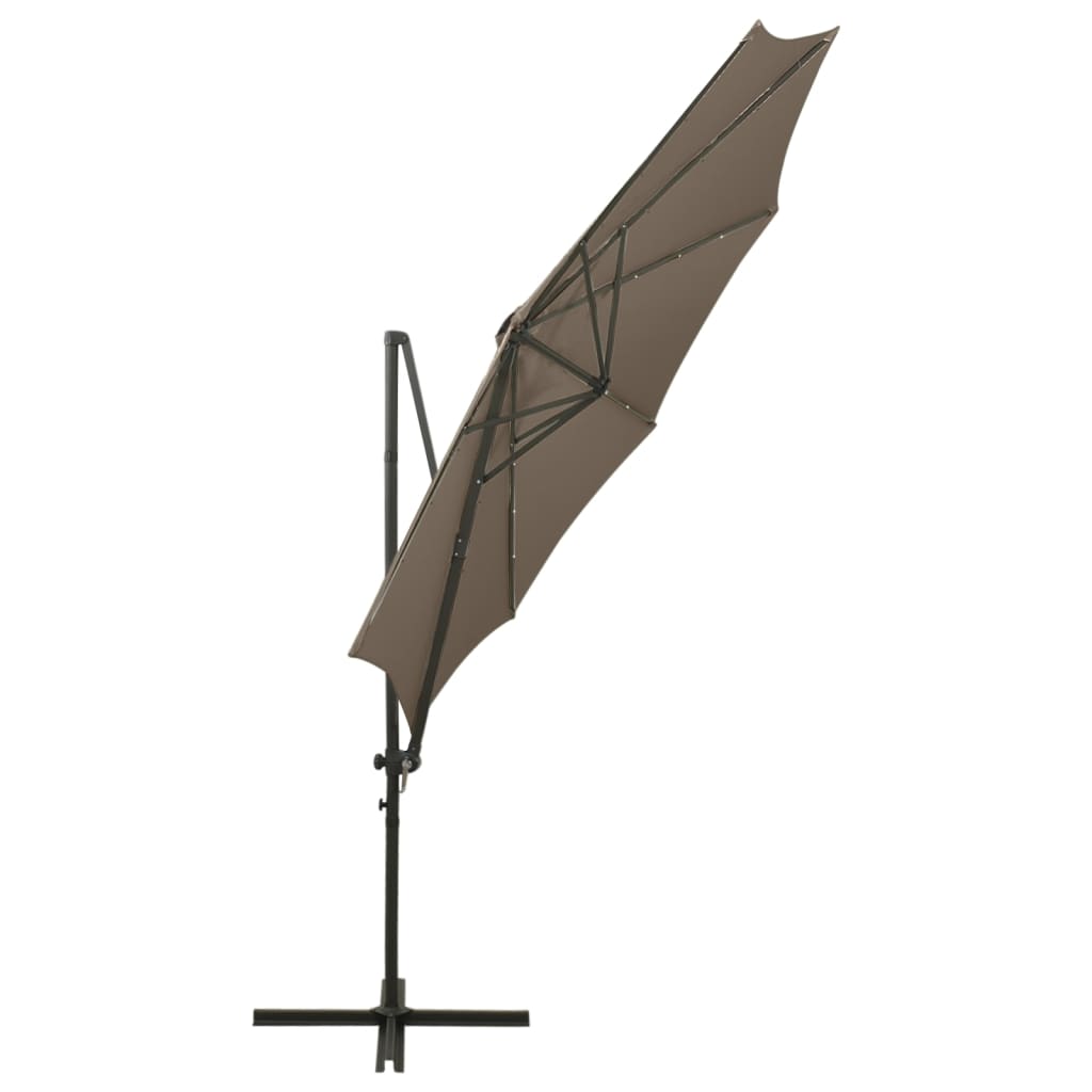 vidaXL Umbrelă în consolă cu stâlp și LED-uri, taupe, 300 cm