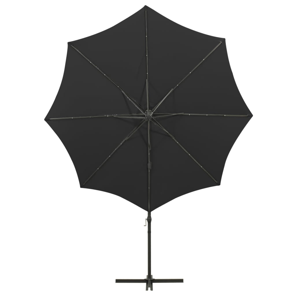vidaXL Umbrelă în consolă cu stâlp și LED-uri, negru, 300 cm