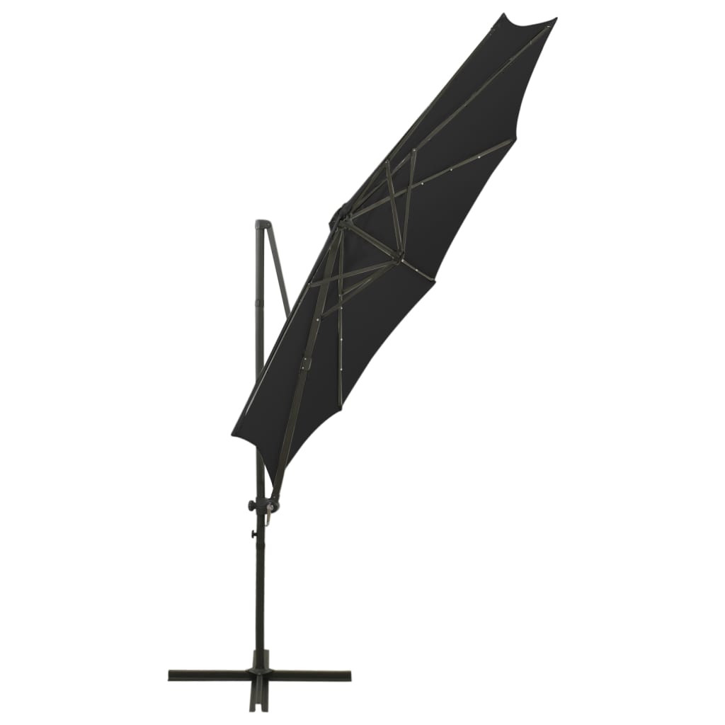 vidaXL Umbrelă în consolă cu stâlp și LED-uri, negru, 300 cm