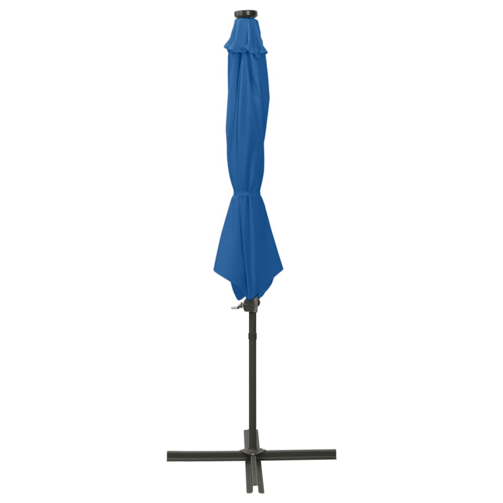 vidaXL Umbrelă în consolă cu stâlp și LED-uri, albastru azur, 300 cm