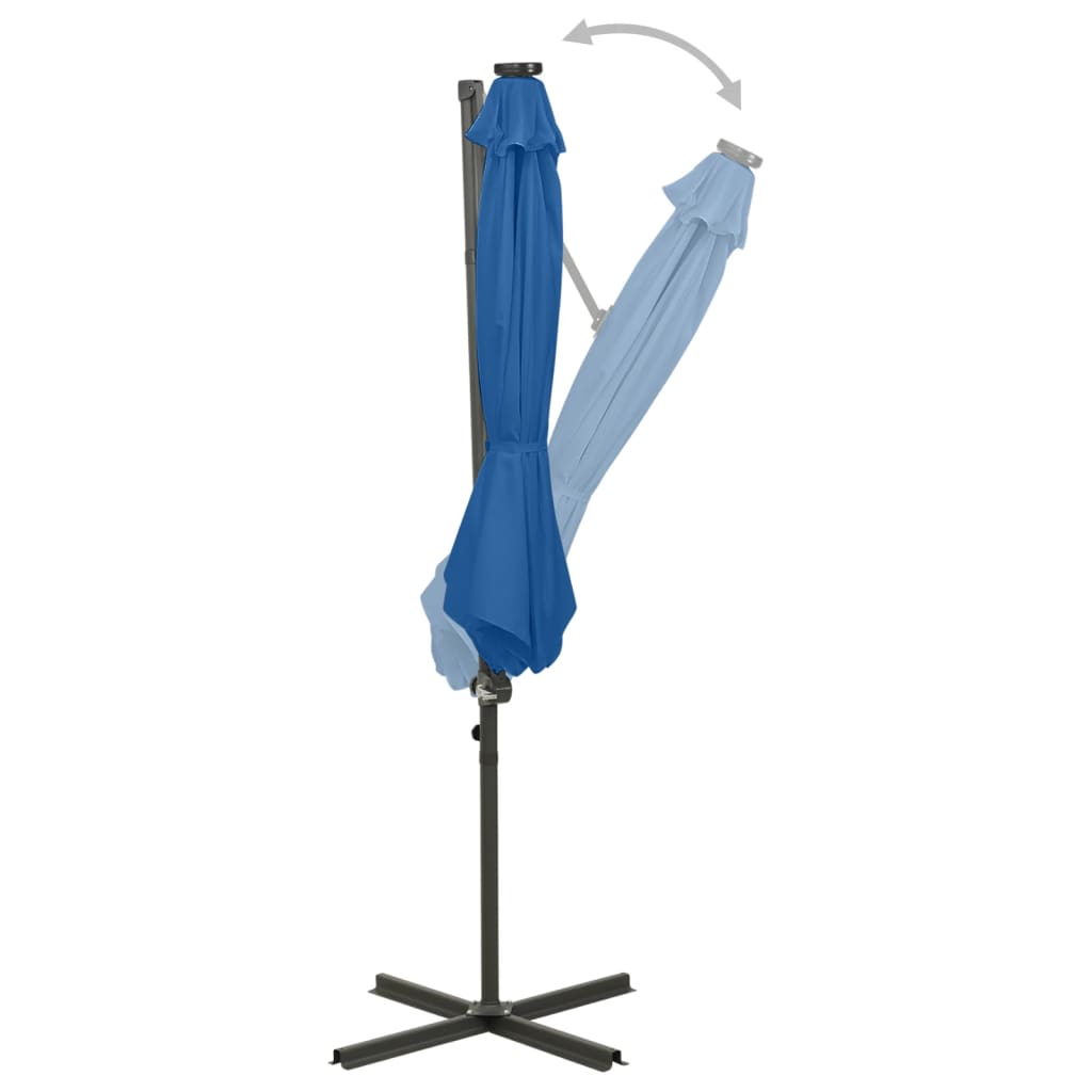 vidaXL Umbrelă în consolă cu stâlp și LED-uri, albastru azur, 300 cm