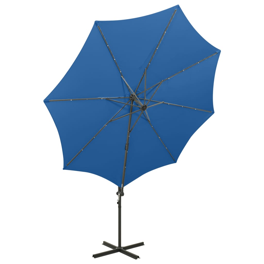 vidaXL Umbrelă în consolă cu stâlp și LED-uri, albastru azur, 300 cm