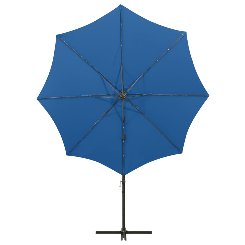 vidaXL Umbrelă în consolă cu stâlp și LED-uri, albastru azur, 300 cm