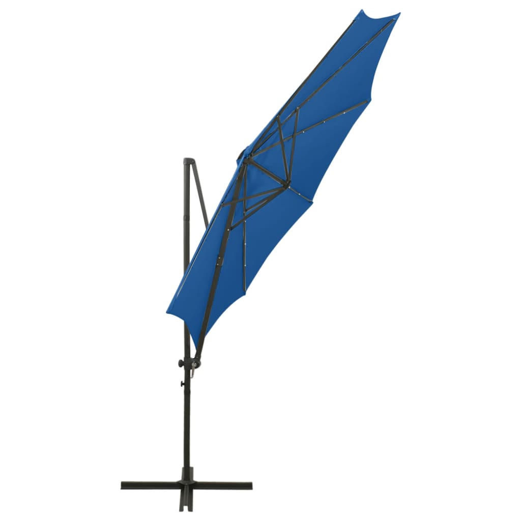 vidaXL Umbrelă în consolă cu stâlp și LED-uri, albastru azur, 300 cm