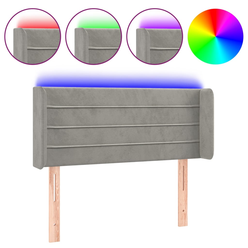 vidaXL Tăblie de pat cu LED, gri deschis, 103x16x78/88 cm, catifea