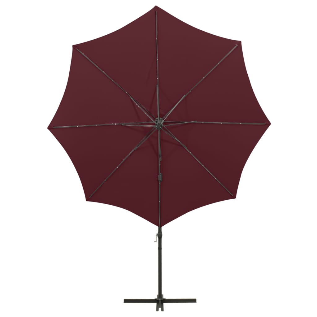 vidaXL Umbrelă în consolă cu stâlp și LED-uri, roșu bordo, 300 cm