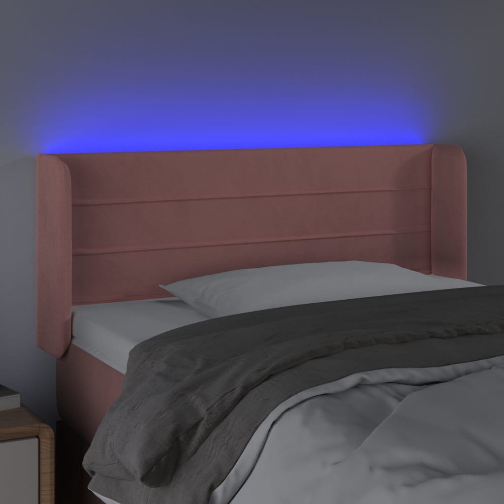 vidaXL Tăblie de pat cu LED, roz, 103x16x78/88 cm, catifea