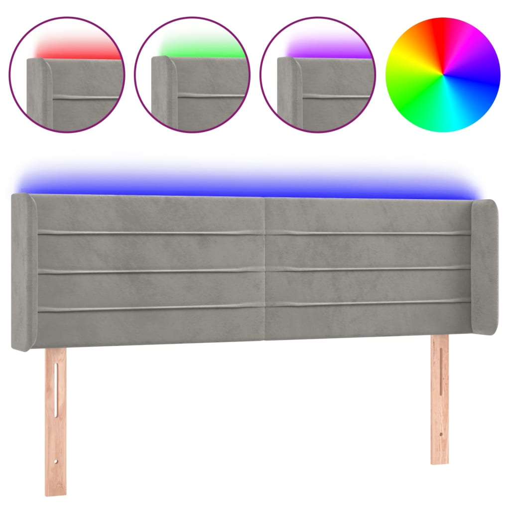 vidaXL Tăblie de pat cu LED, gri deschis, 147x16x78/88 cm, catifea