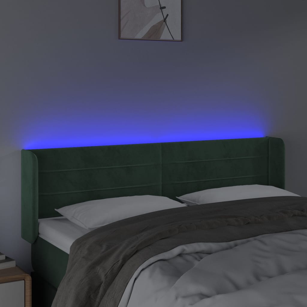 vidaXL Tăblie de pat cu LED, verde închis, 147x16x78/88 cm, catifea