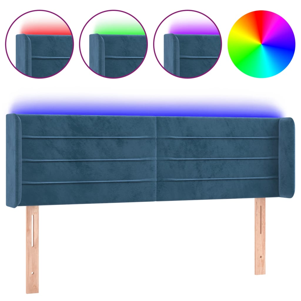 vidaXL Tăblie de pat cu LED, albastru închis, 147x16x78/88 cm, catifea