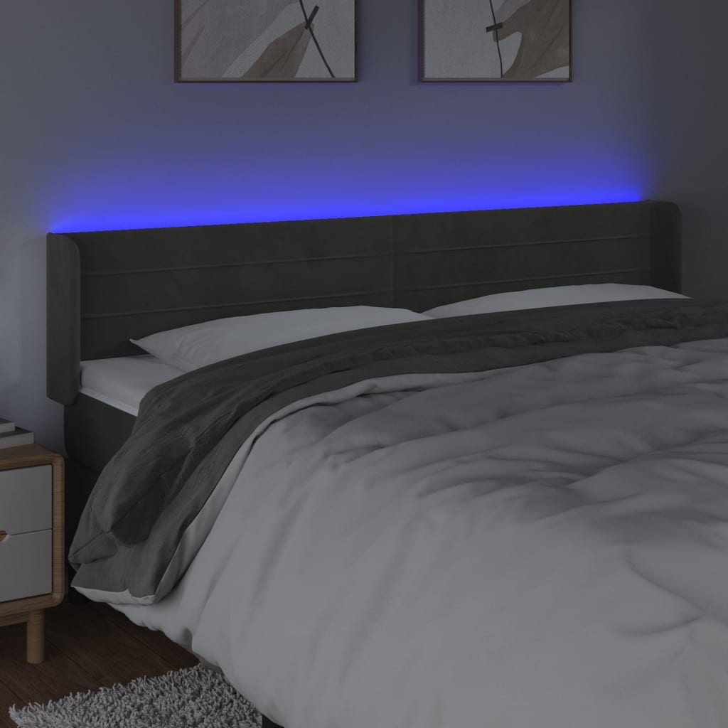 vidaXL Tăblie de pat cu LED gri închis 183x16x78/88 cm catifea vidaXL Tăblie de pat cu LED gri închis 183x16x78/88 cm catifea