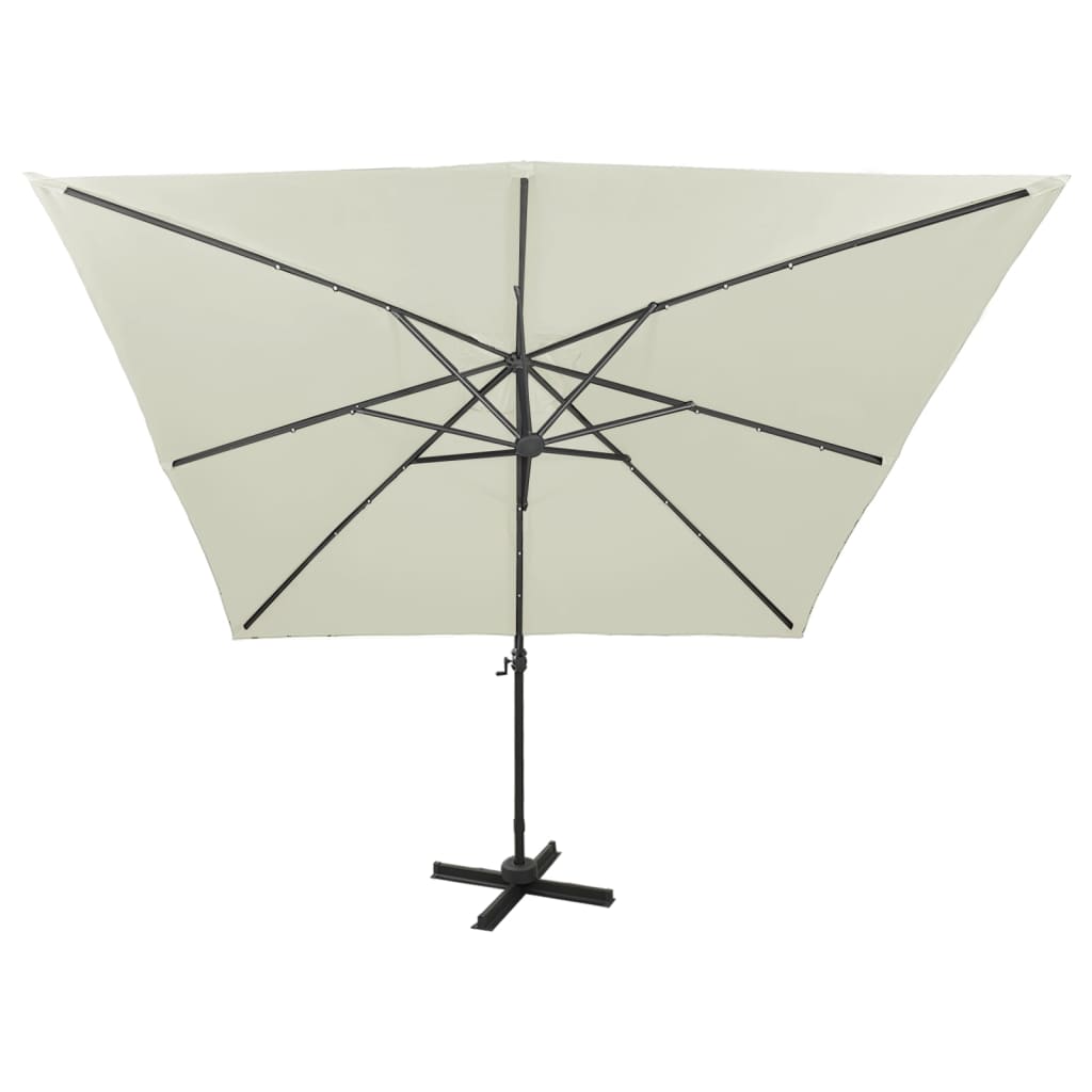 vidaXL Umbrelă în consolă cu stâlp și LED-uri, nisipiu, 300 cm