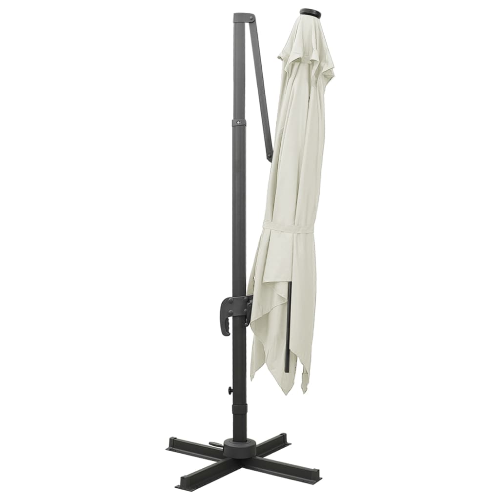 vidaXL Umbrelă în consolă cu stâlp și LED-uri, nisipiu, 300 cm