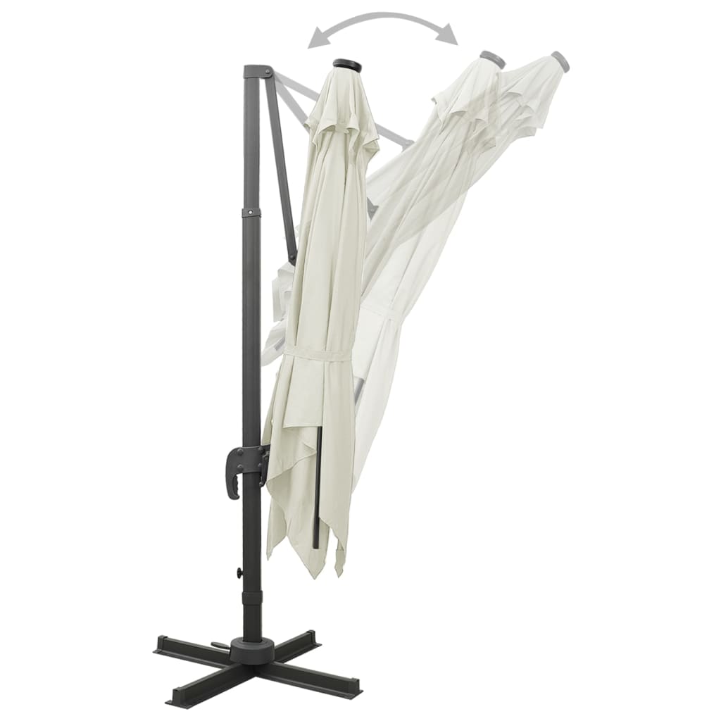 vidaXL Umbrelă în consolă cu stâlp și LED-uri, nisipiu, 300 cm