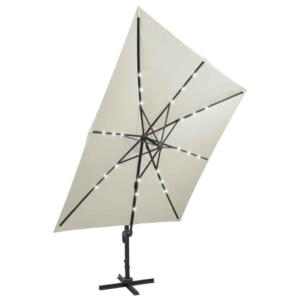 vidaXL Umbrelă în consolă cu stâlp și LED-uri, nisipiu, 300 cm