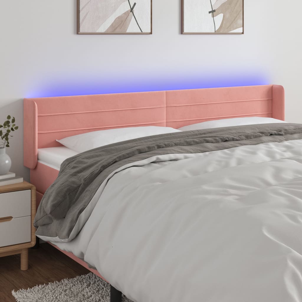 vidaXL Tăblie de pat cu LED, roz, 183x16x78/88 cm, catifea vidaXL Tăblie de pat cu LED, roz, 183x16x78/88 cm, catifea
