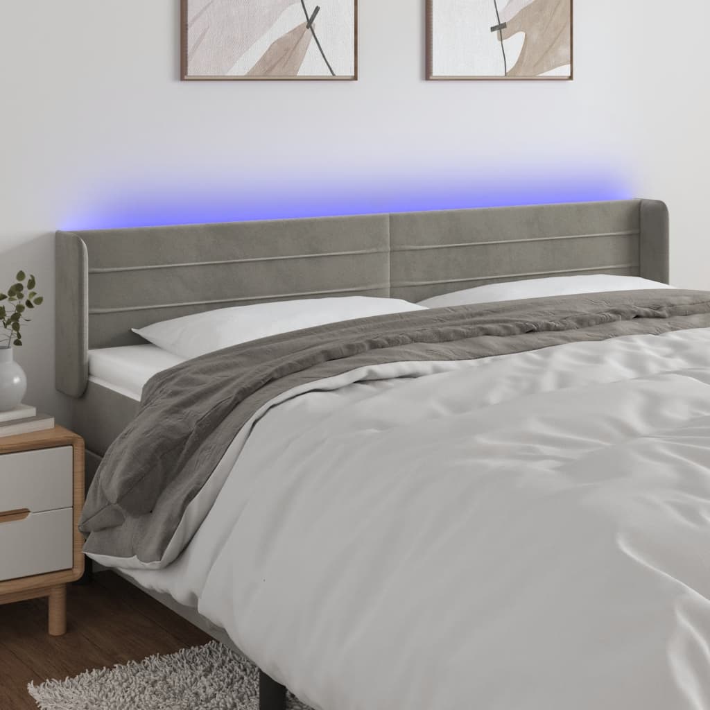 vidaXL Tăblie de pat cu LED, gri deschis, 203x16x78/88 cm, catifea vidaXL Tăblie de pat cu LED, gri deschis, 203x16x78/88 cm, catifea