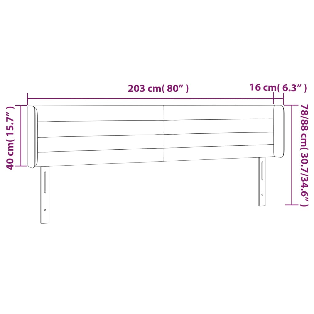 vidaXL Tăblie de pat cu LED, albastru închis, 203x16x78/88 cm, catifea