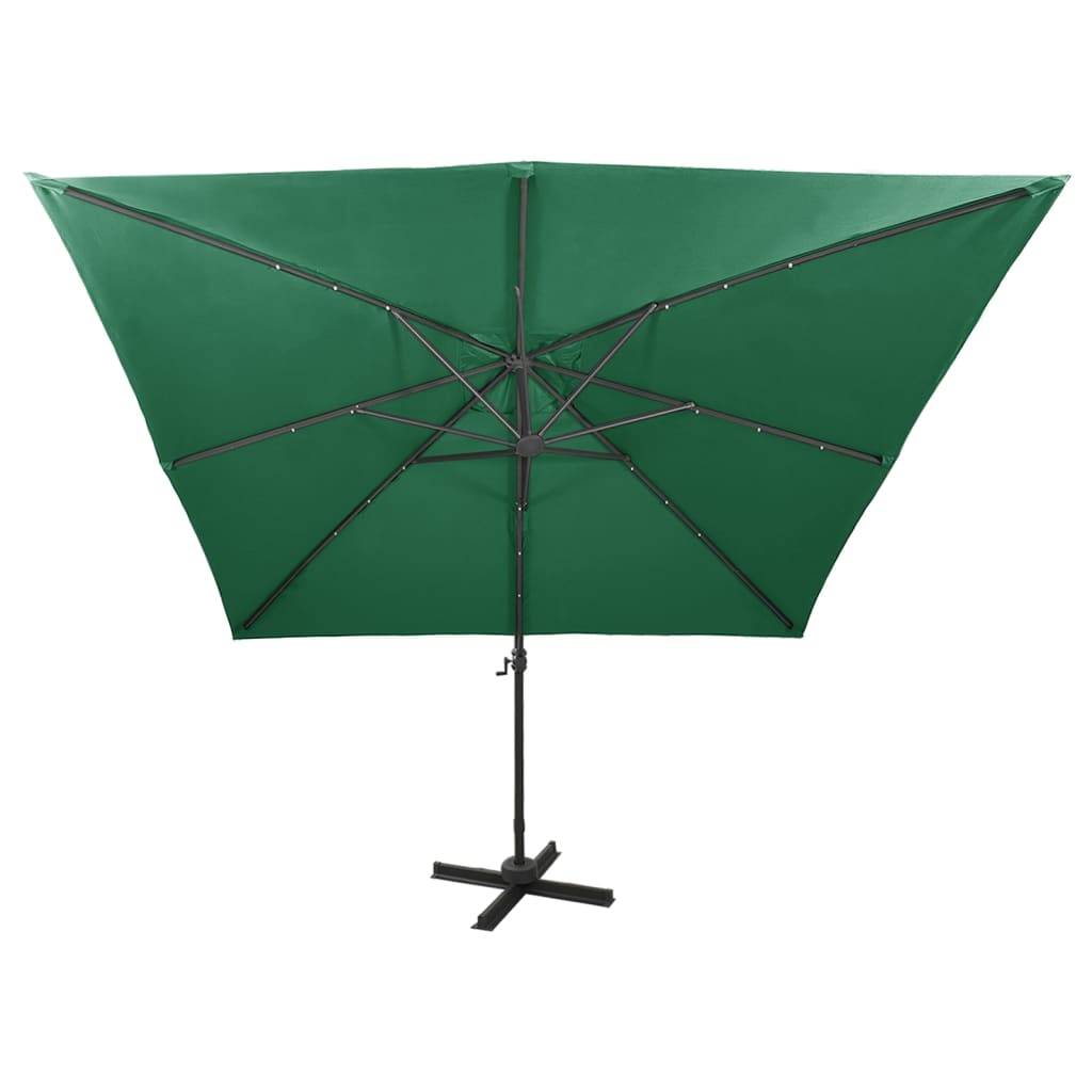 vidaXL Umbrelă în consolă cu stâlp și LED-uri, verde, 300 cm