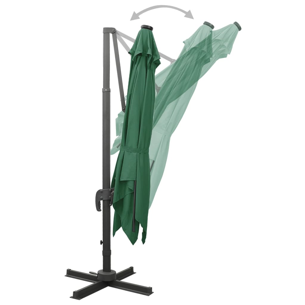 vidaXL Umbrelă în consolă cu stâlp și LED-uri, verde, 300 cm