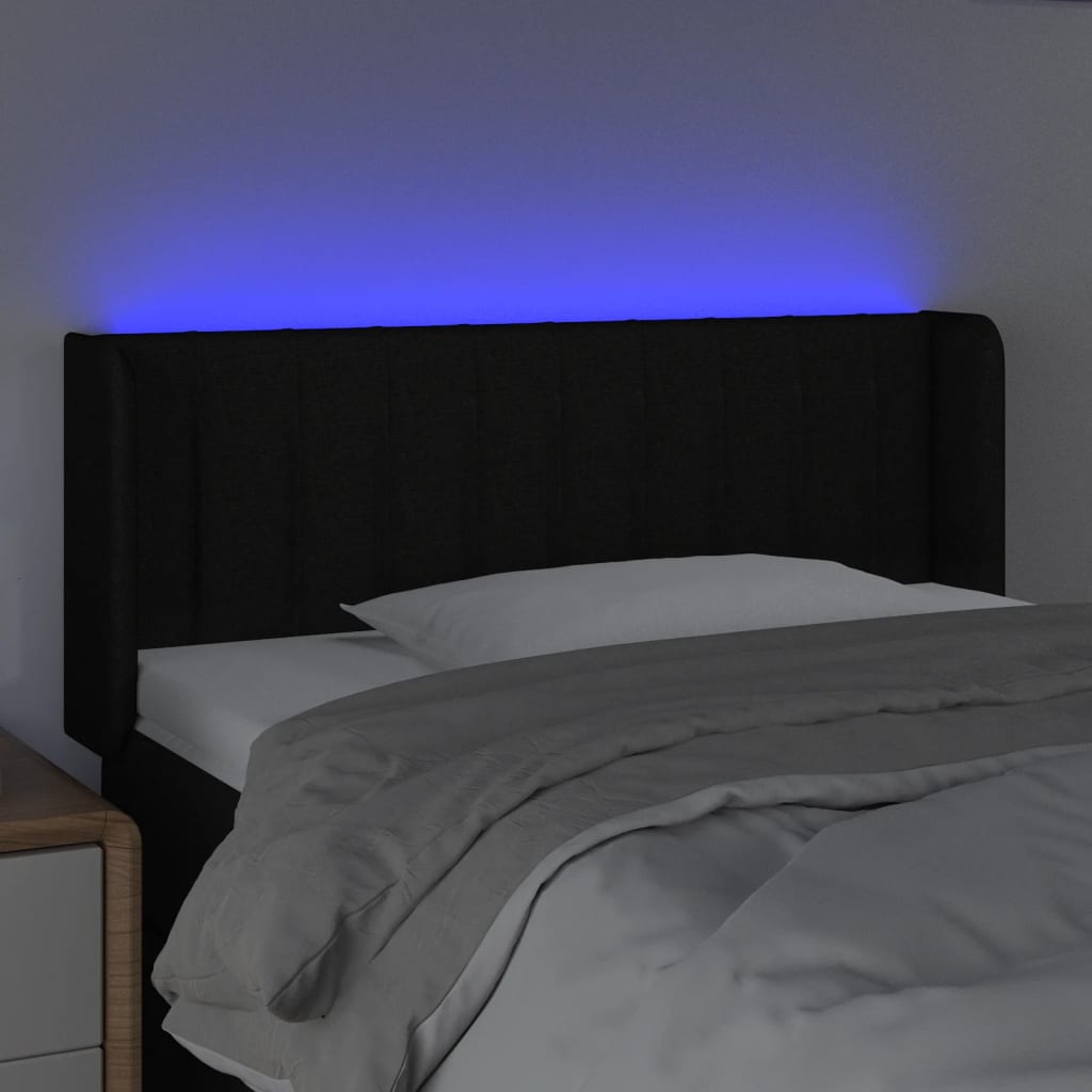 vidaXL Tăblie de pat cu LED, negru, 93x16x78/88 cm, textil