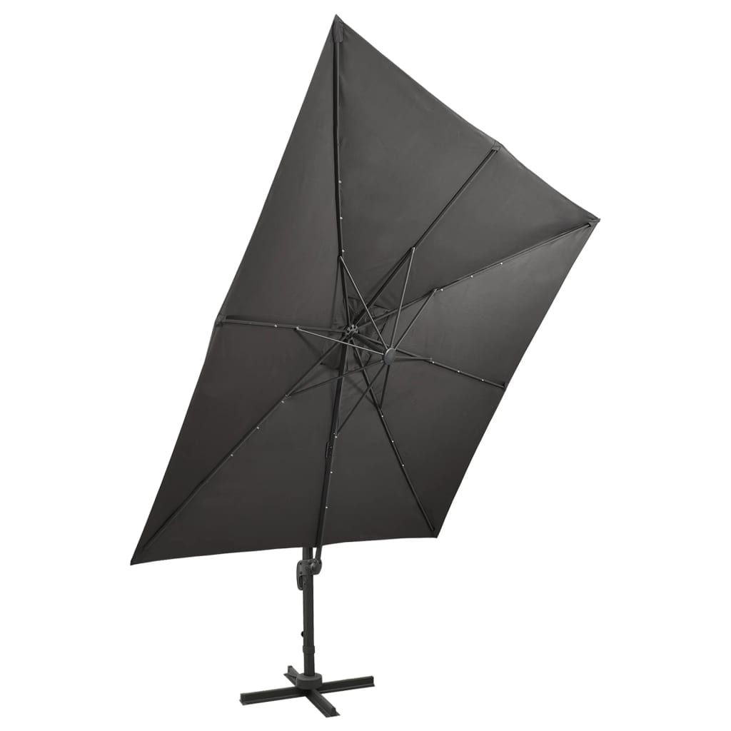 vidaXL Umbrelă în consolă cu stâlp și LED-uri, antracit, 300 cm