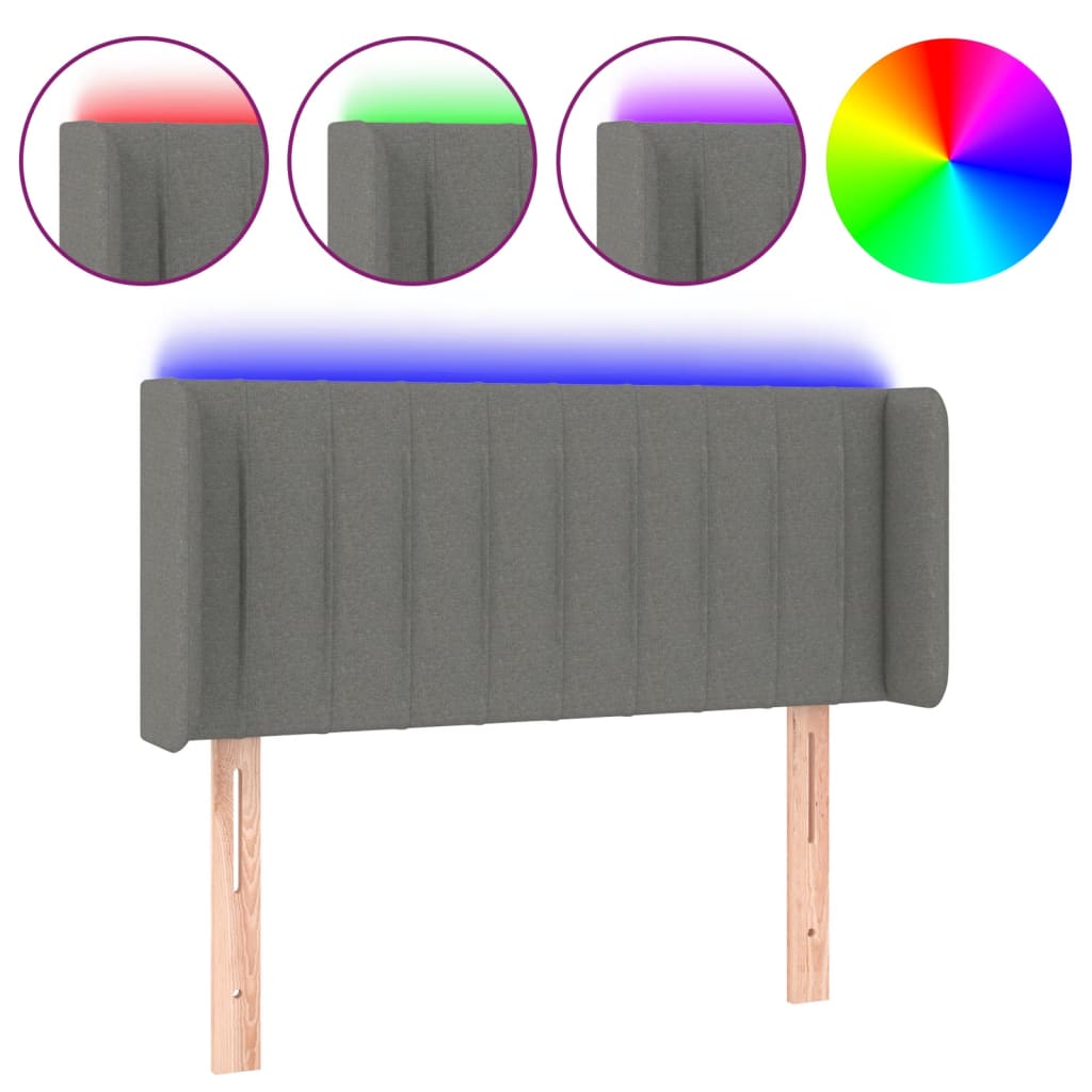 vidaXL Tăblie de pat cu LED, gri închis, 103x16x78/88 cm, textil vidaXL Tăblie de pat cu LED, gri închis, 103x16x78/88 cm, textil