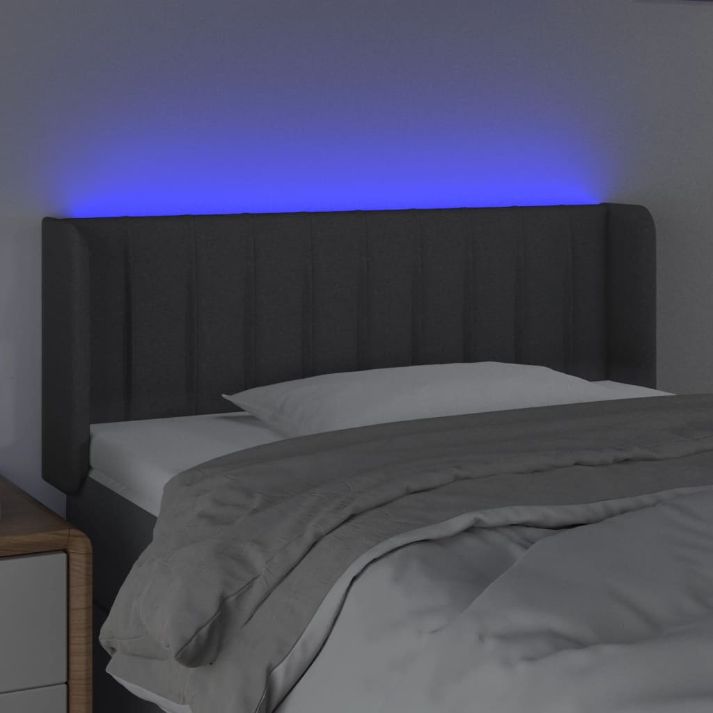 vidaXL Tăblie de pat cu LED, gri închis, 103x16x78/88 cm, textil vidaXL Tăblie de pat cu LED, gri închis, 103x16x78/88 cm, textil