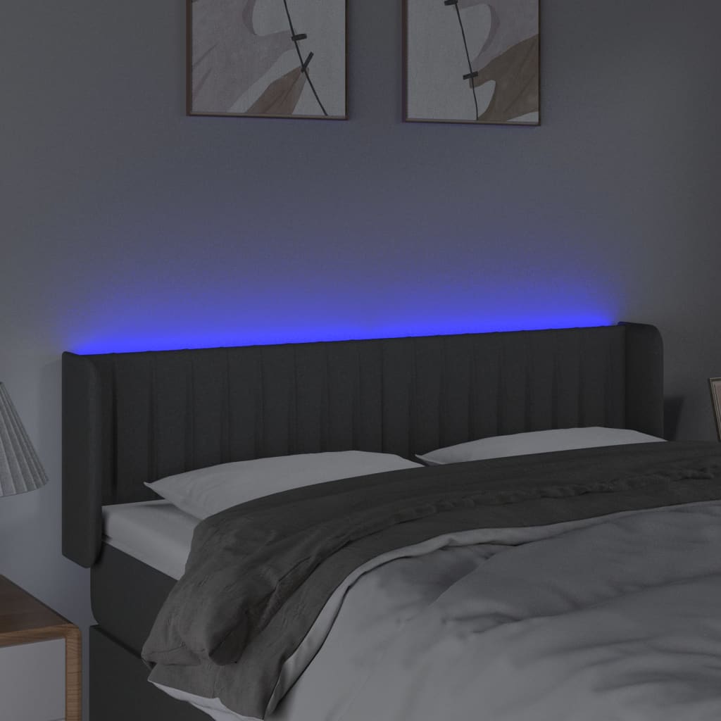 vidaXL Tăblie de pat cu LED, gri închis, 147x16x78/88 cm, textil vidaXL Tăblie de pat cu LED, gri închis, 147x16x78/88 cm, textil