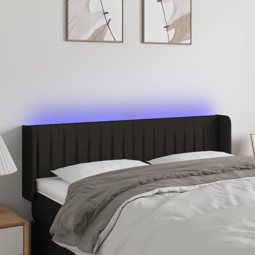 vidaXL Tăblie de pat cu LED, negru, 147x16x78/88 cm, textil vidaXL Tăblie de pat cu LED, negru, 147x16x78/88 cm, textil