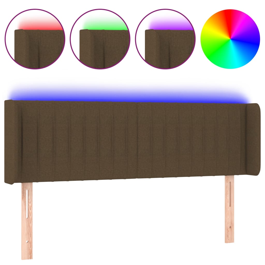 vidaXL Tăblie de pat cu LED, maro închis, 147x16x78/88 cm, textil vidaXL Tăblie de pat cu LED, maro închis, 147x16x78/88 cm, textil