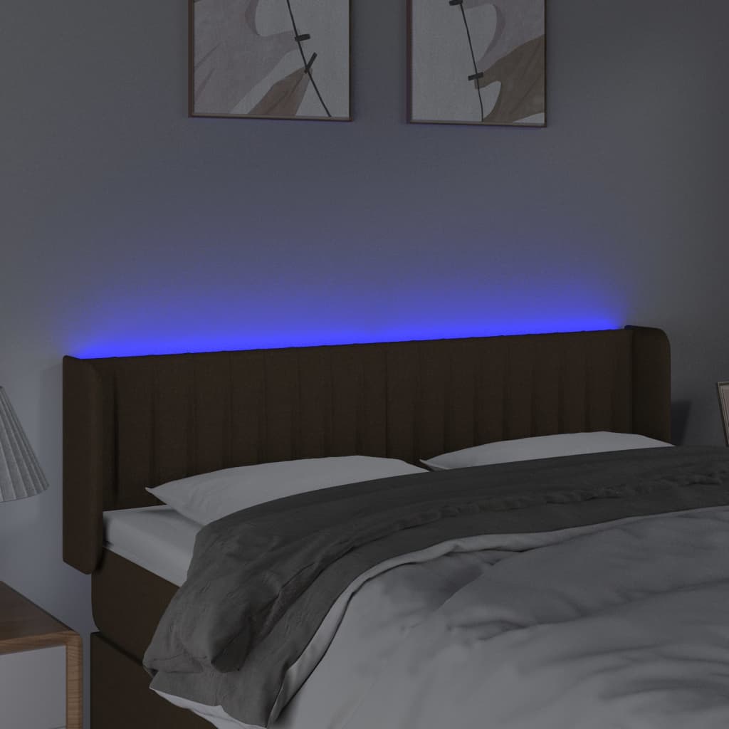vidaXL Tăblie de pat cu LED, maro închis, 147x16x78/88 cm, textil vidaXL Tăblie de pat cu LED, maro închis, 147x16x78/88 cm, textil