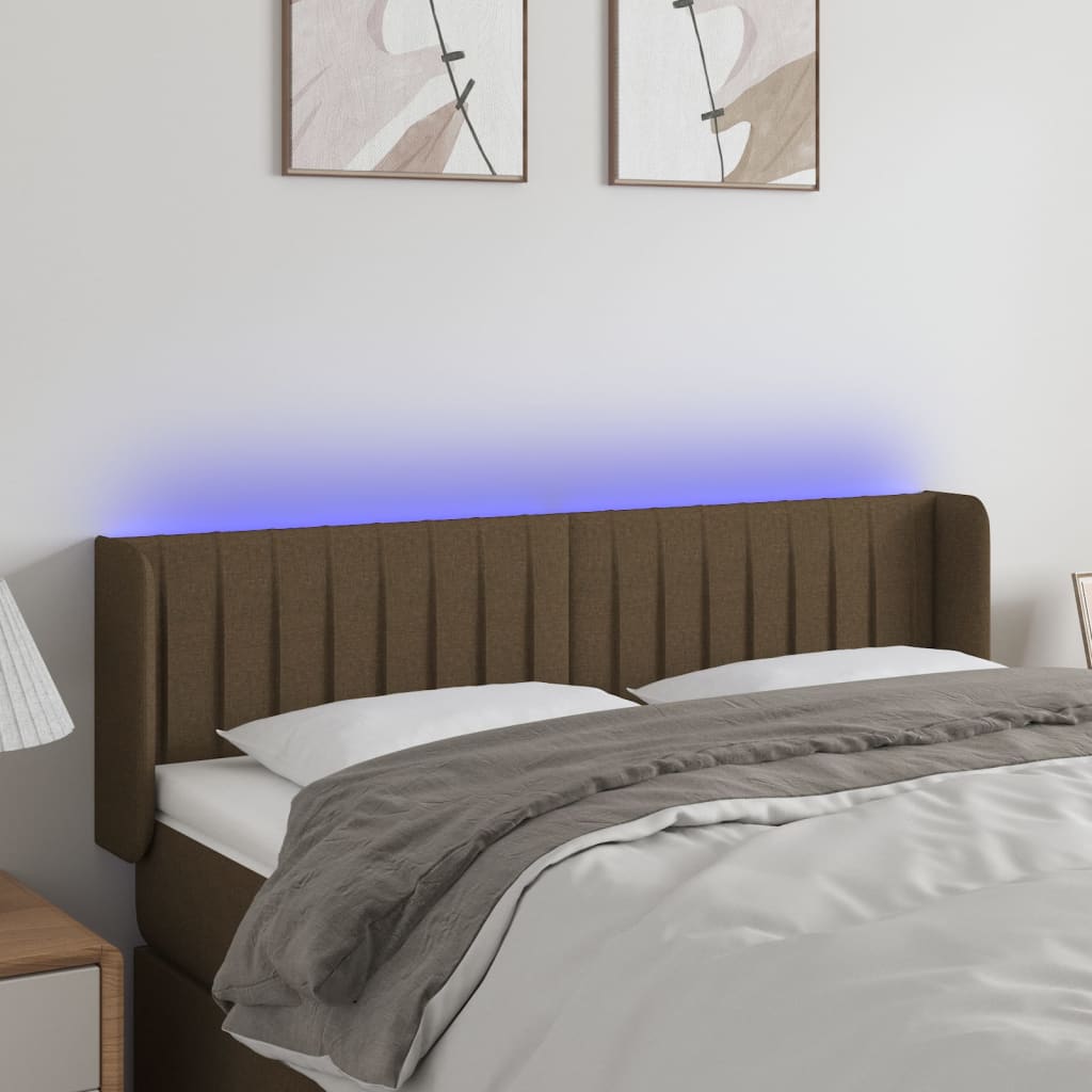 vidaXL Tăblie de pat cu LED, maro închis, 147x16x78/88 cm, textil vidaXL Tăblie de pat cu LED, maro închis, 147x16x78/88 cm, textil