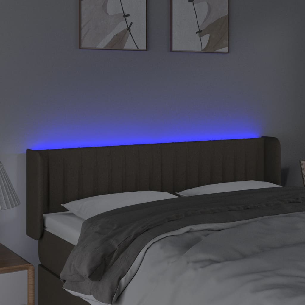 vidaXL Tăblie de pat cu LED, gri taupe, 147x16x78/88 cm, textil