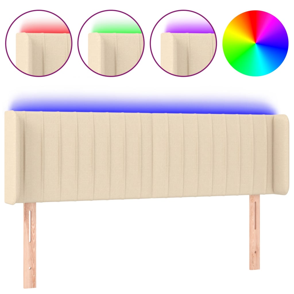 vidaXL Tăblie de pat cu LED, crem, 147x16x78/88 cm, textil