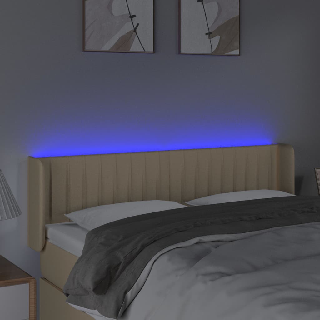vidaXL Tăblie de pat cu LED, crem, 147x16x78/88 cm, textil