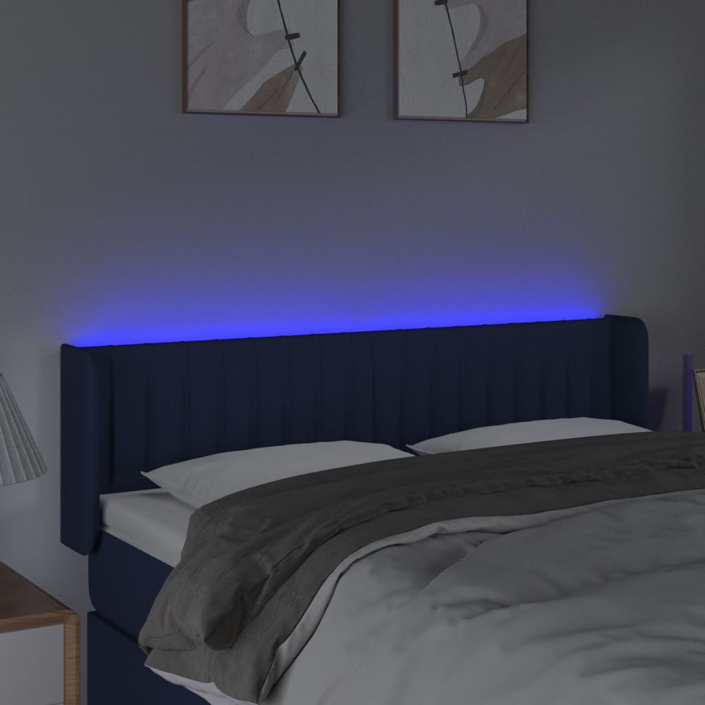 vidaXL Tăblie de pat cu LED, albastru, 147x16x78/88 cm, textil vidaXL Tăblie de pat cu LED, albastru, 147x16x78/88 cm, textil