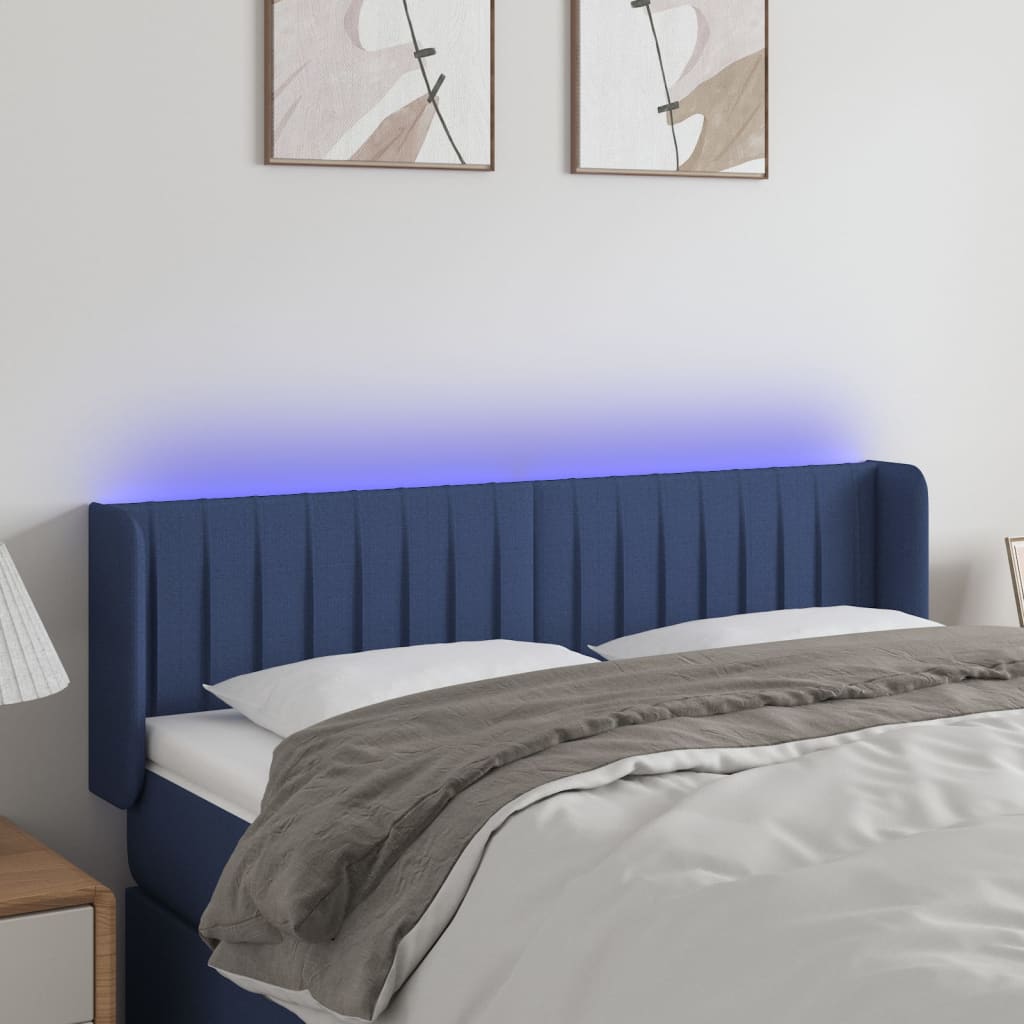 vidaXL Tăblie de pat cu LED, albastru, 147x16x78/88 cm, textil vidaXL Tăblie de pat cu LED, albastru, 147x16x78/88 cm, textil