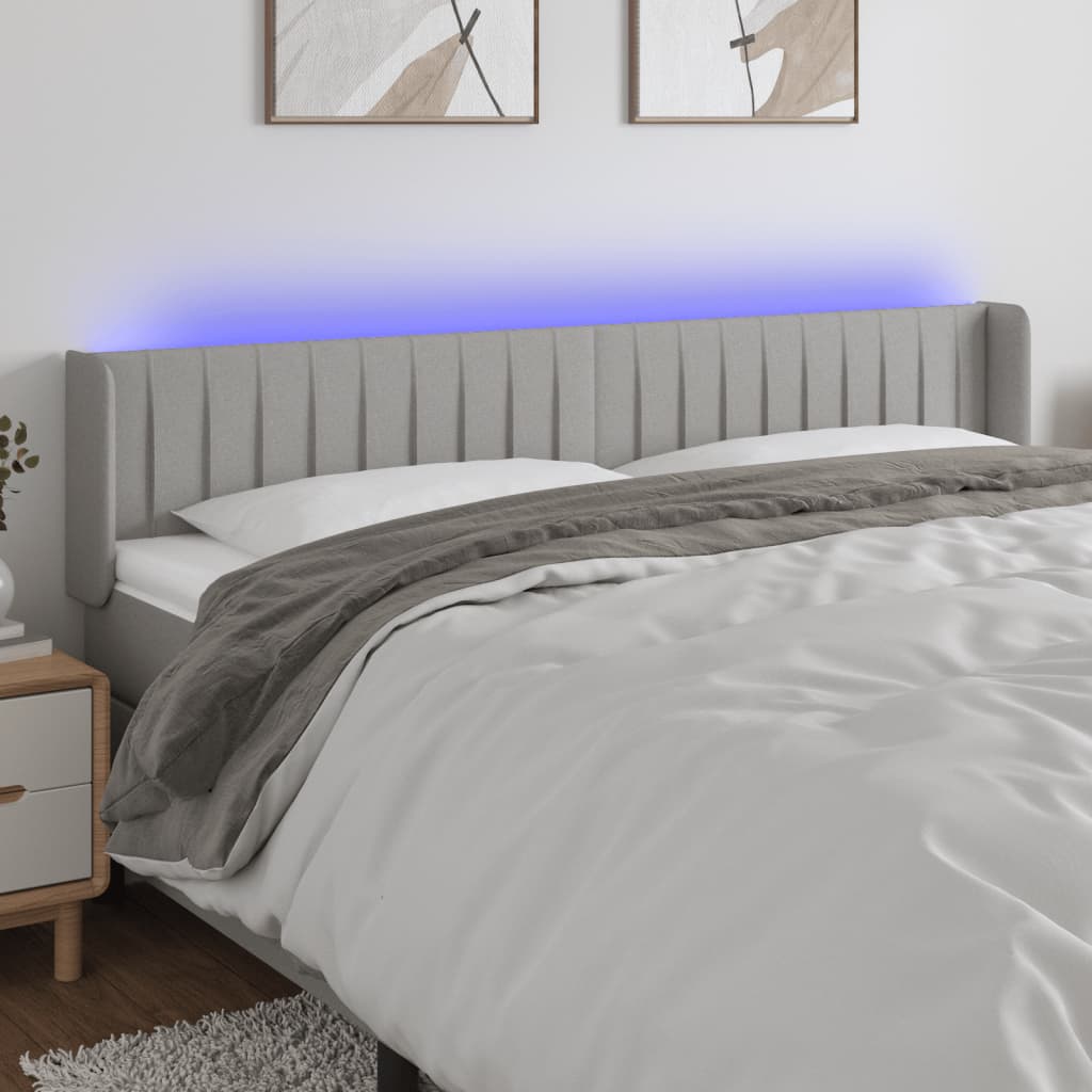 vidaXL Tăblie de pat cu LED, gri deschis, 183x16x78/88 cm, textil vidaXL Tăblie de pat cu LED, gri deschis, 183x16x78/88 cm, textil
