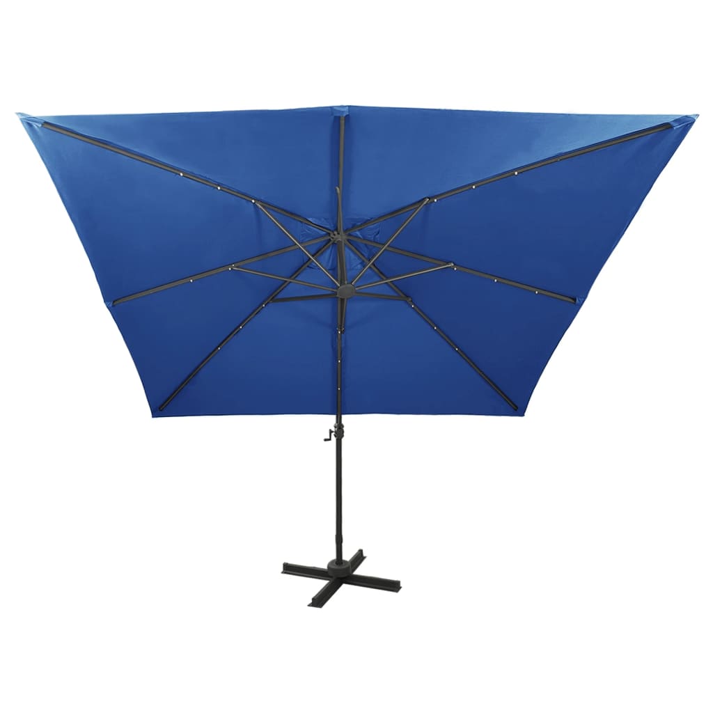 vidaXL Umbrelă în consolă cu stâlp și LED-uri, albastru azur, 300 cm