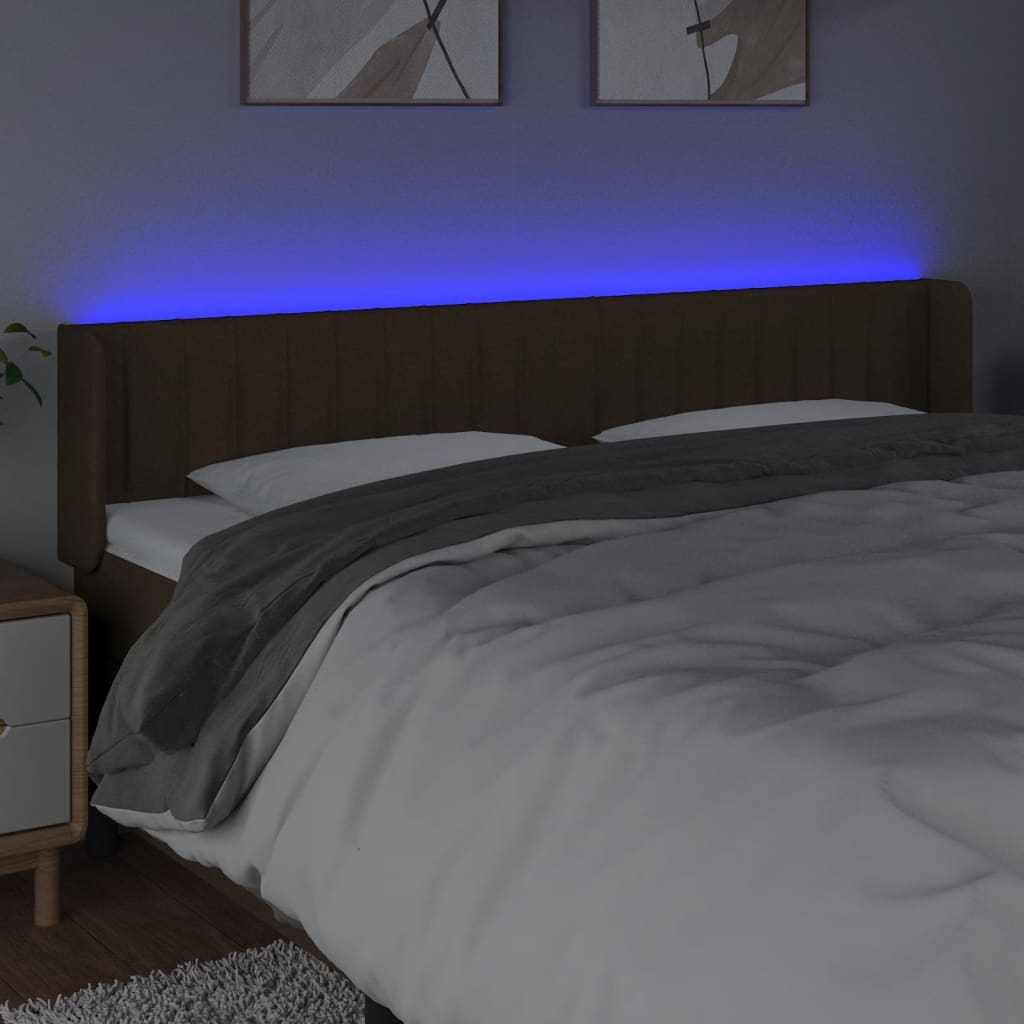 vidaXL Tăblie de pat cu LED, maro închis, 203x16x78/88 cm, textil vidaXL Tăblie de pat cu LED, maro închis, 203x16x78/88 cm, textil