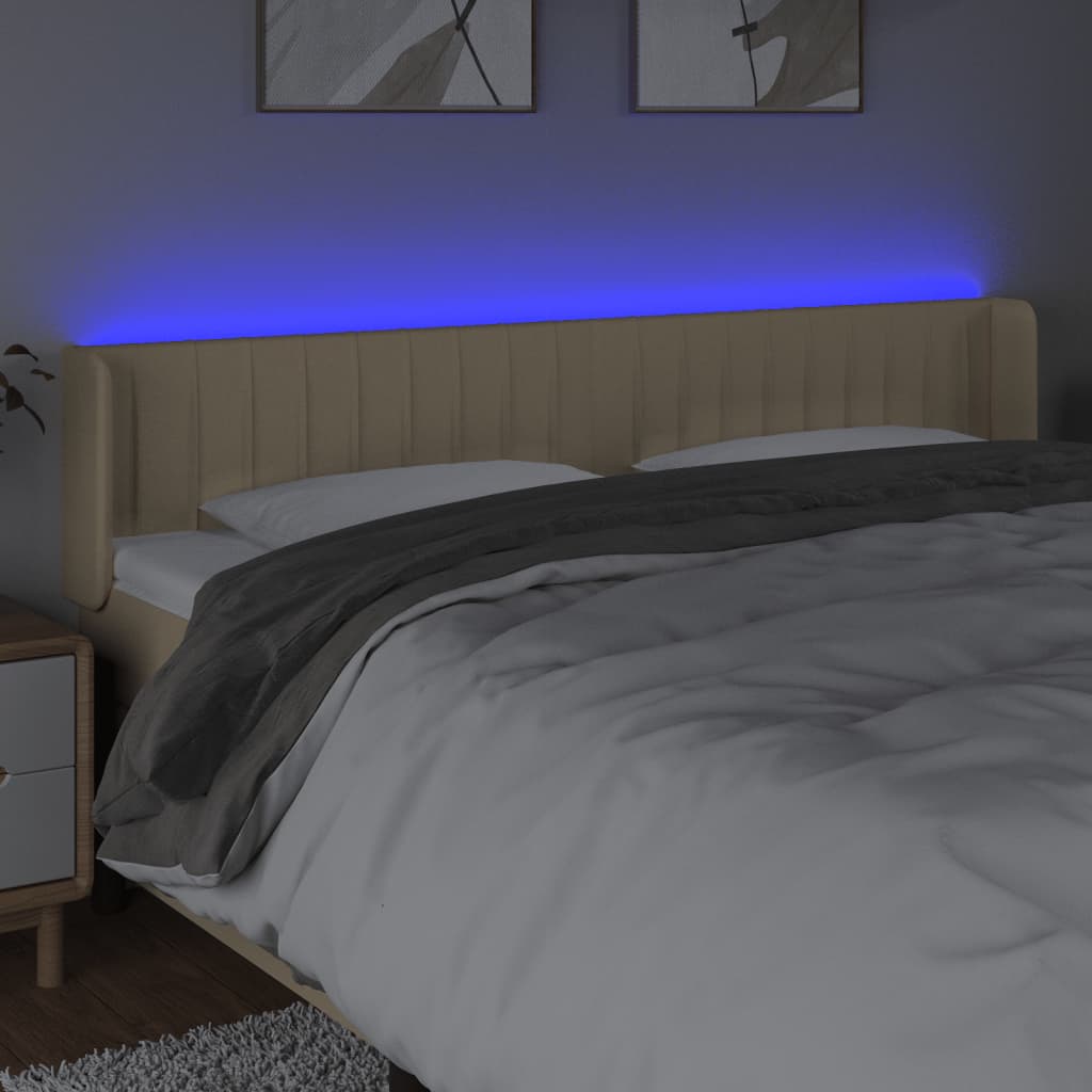 vidaXL Tăblie de pat cu LED, crem, 203x16x78/88 cm, textil vidaXL Tăblie de pat cu LED, crem, 203x16x78/88 cm, textil