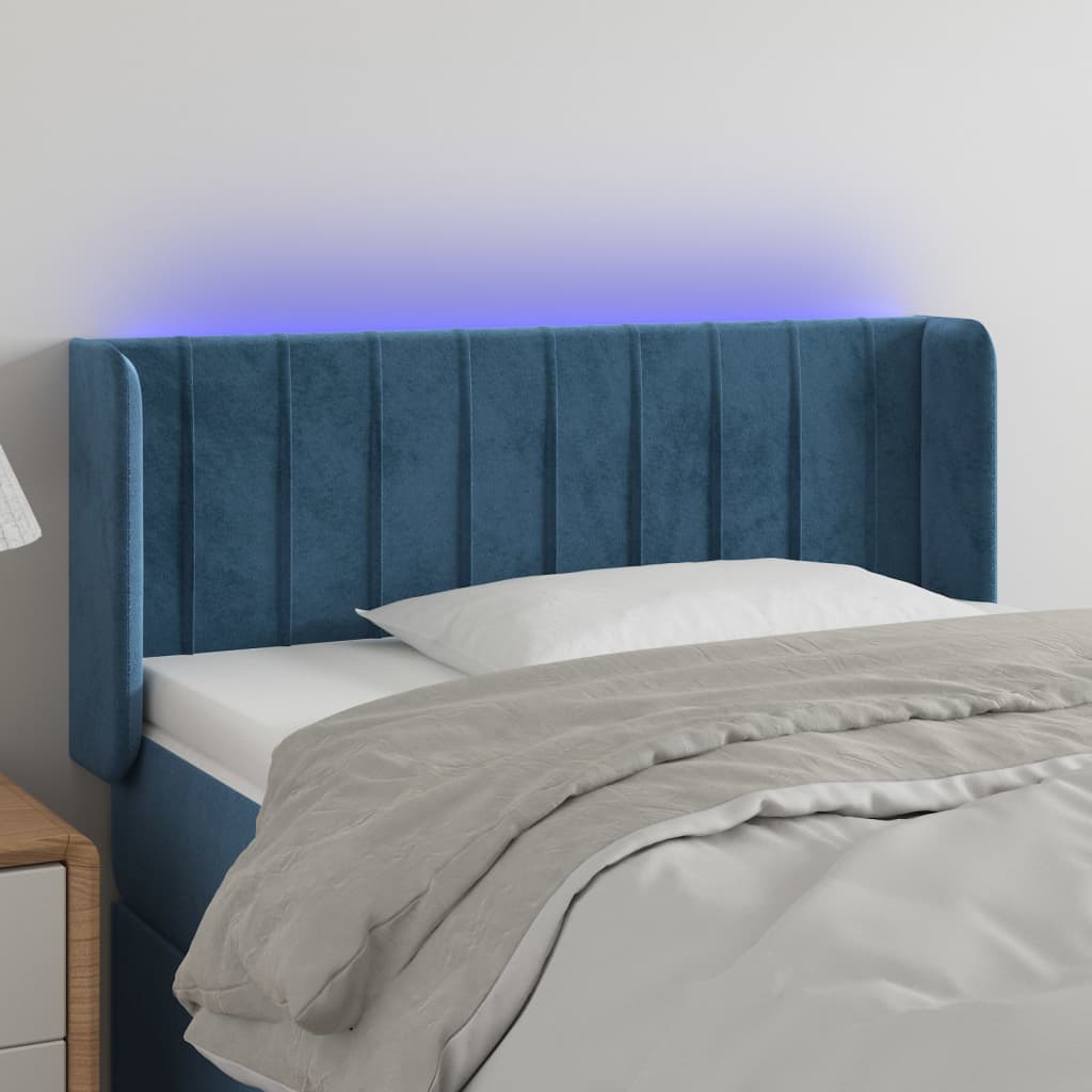 vidaXL Tăblie de pat cu LED, albastru închis, 83x16x78/88 cm, catifea