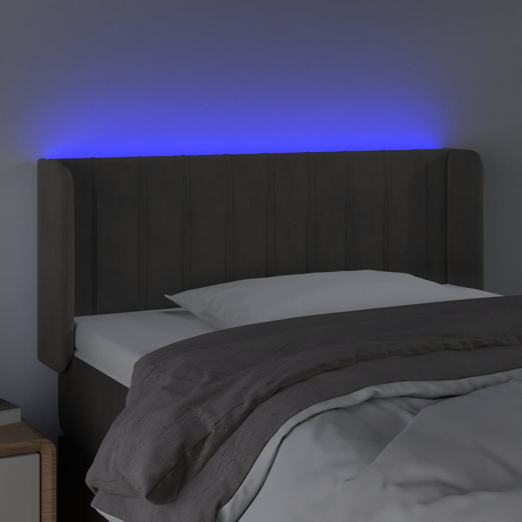 vidaXL Tăblie de pat cu LED, gri închis, 93x16x78/88 cm, catifea vidaXL Tăblie de pat cu LED, gri închis, 93x16x78/88 cm, catifea